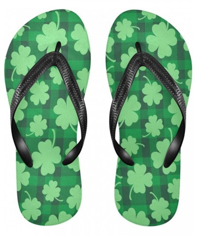 St Patrick's Day Clovers Womens Flip Flops Shamrocks Green Buffalo Check Plaid Summer Beach Sandals Casual Thong Slippers Com...