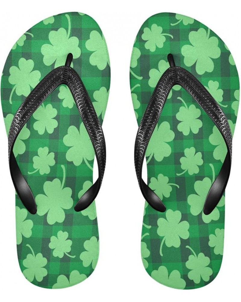 St Patrick's Day Clovers Womens Flip Flops Shamrocks Green Buffalo Check Plaid Summer Beach Sandals Casual Thong Slippers Com...