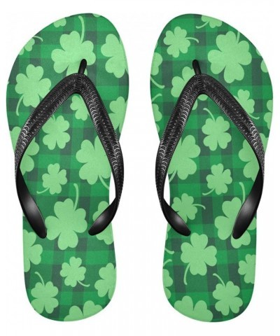 St Patrick's Day Clovers Womens Flip Flops Shamrocks Green Buffalo Check Plaid Summer Beach Sandals Casual Thong Slippers Com...