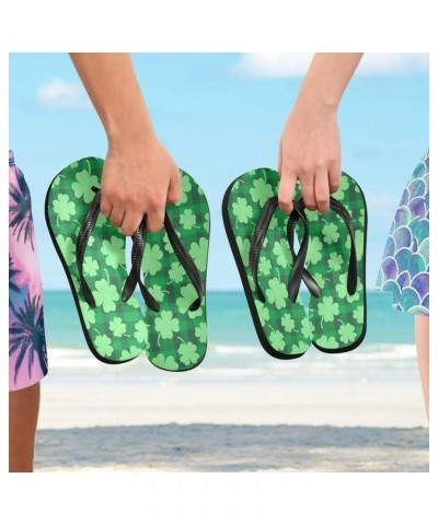 St Patrick's Day Clovers Womens Flip Flops Shamrocks Green Buffalo Check Plaid Summer Beach Sandals Casual Thong Slippers Com...