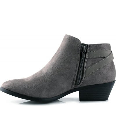 CHOYA Women's Round Toe Faux Suede Stacked Heel Western Ankle Bootie Smoke Grey $21.83 Boots