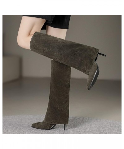 Women Stiletto Heels Fashion Knee High Boots Green $32.83 Boots