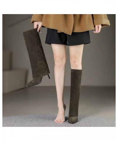 Women Stiletto Heels Fashion Knee High Boots Green $32.83 Boots