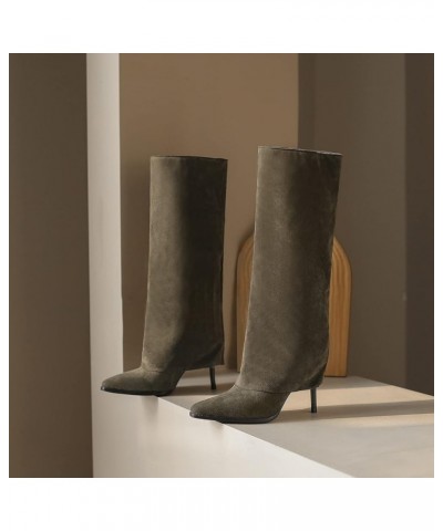 Women Stiletto Heels Fashion Knee High Boots Green $32.83 Boots