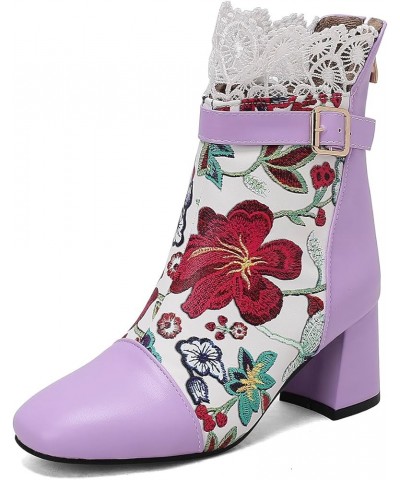 Women's Slouchy Lace Cuffs Fall Winter Ankle Boots Purple-01 $24.83 Boots