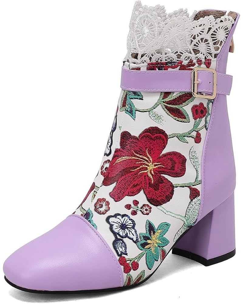 Women's Slouchy Lace Cuffs Fall Winter Ankle Boots Purple-01 $24.83 Boots