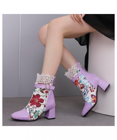 Women's Slouchy Lace Cuffs Fall Winter Ankle Boots Purple-01 $24.83 Boots