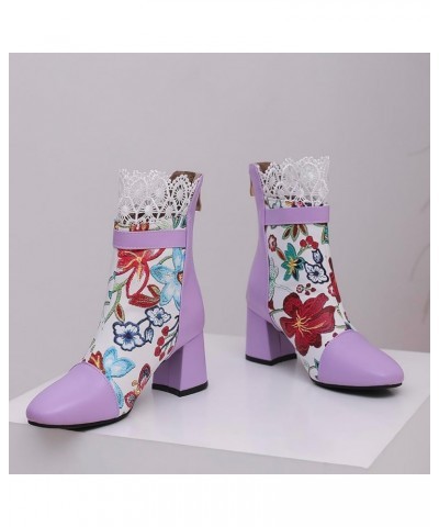 Women's Slouchy Lace Cuffs Fall Winter Ankle Boots Purple-01 $24.83 Boots