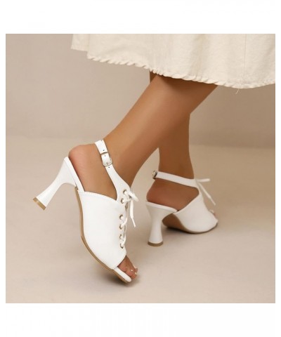 Women High Heel Sandals Open Toe Fashion Buckle Fishbill Thick Heel Women Shoes High Heel Cushion Women Arch White $21.35 San...