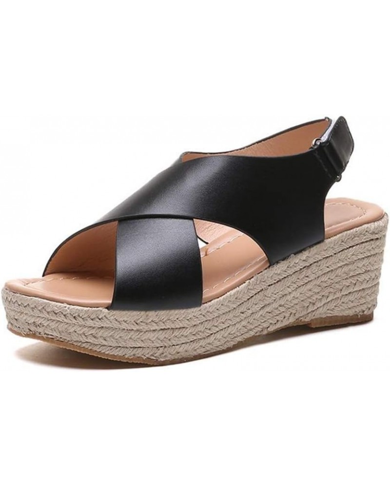 Ladies Sandals Summer Wedges Sandals Woven Thick Bottom Wedge Sandals Women Cross Strap Waterproof Large Size Women's Sandals...