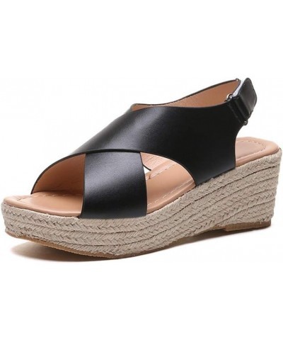 Ladies Sandals Summer Wedges Sandals Woven Thick Bottom Wedge Sandals Women Cross Strap Waterproof Large Size Women's Sandals...