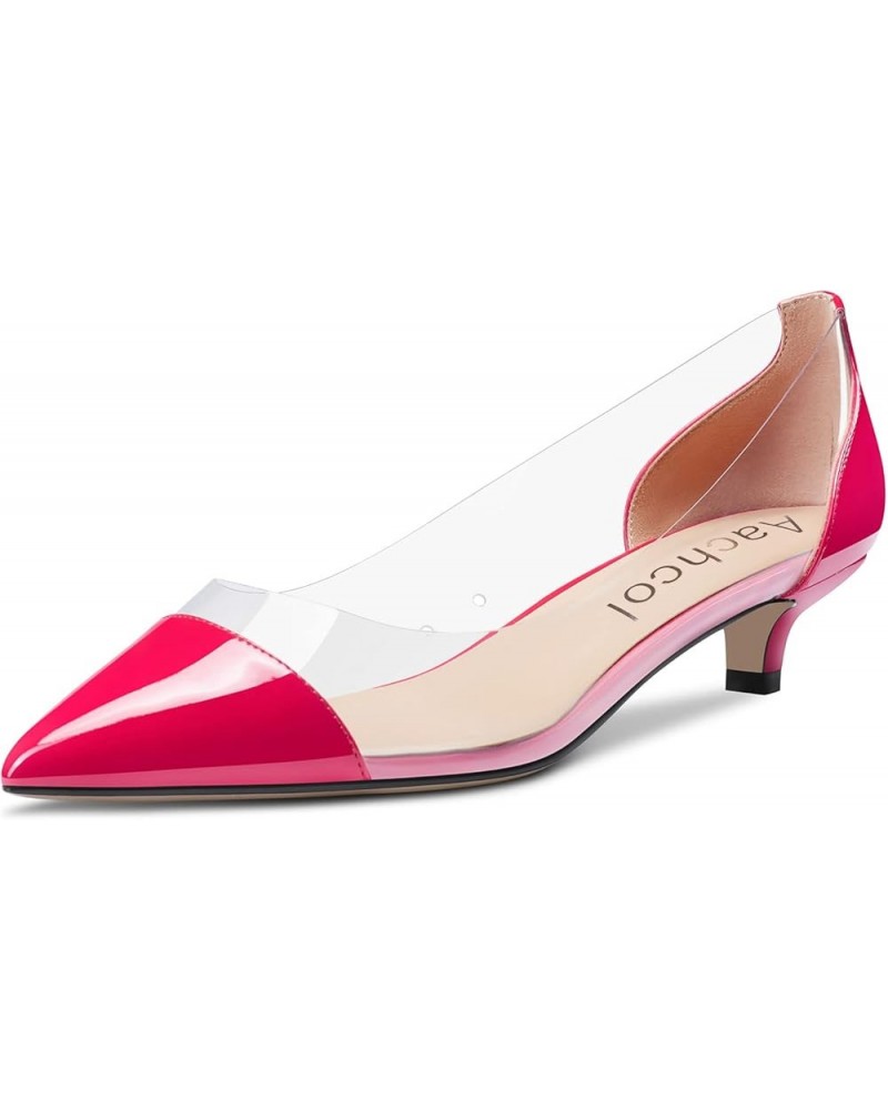 Women Low Kitten Heel Pumps Clear Slip-on Pointed Toe Dress Shoes Office Party Wedding Patent 1.5 Inch Magenta Red C $32.50 P...