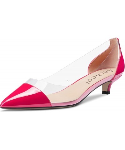 Women Low Kitten Heel Pumps Clear Slip-on Pointed Toe Dress Shoes Office Party Wedding Patent 1.5 Inch Magenta Red C $32.50 P...