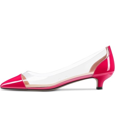 Women Low Kitten Heel Pumps Clear Slip-on Pointed Toe Dress Shoes Office Party Wedding Patent 1.5 Inch Magenta Red C $32.50 P...