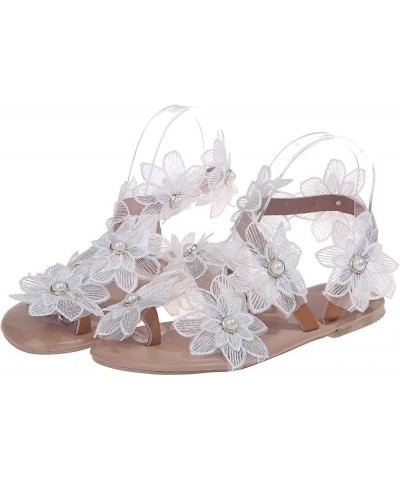 Sandals Women Dressy Summer Flat, Women's Clip Toe Bohemian Sandals Flat Casual Beach Sandals White Lace Floral Strappy Sanda...