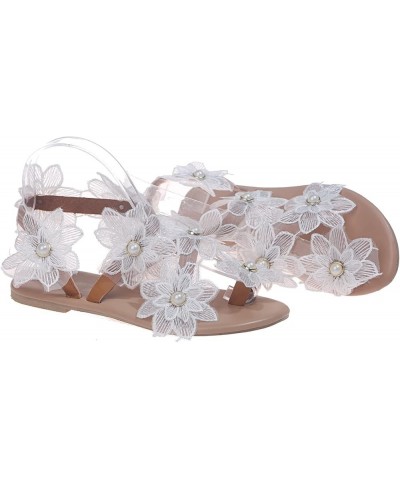 Sandals Women Dressy Summer Flat, Women's Clip Toe Bohemian Sandals Flat Casual Beach Sandals White Lace Floral Strappy Sanda...