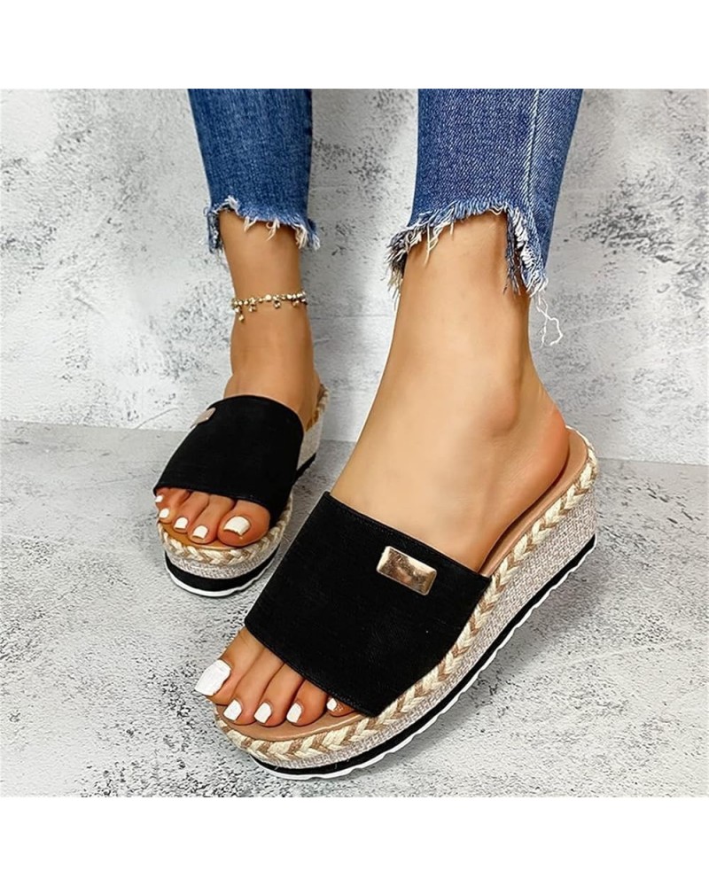 Hessian Espadrilles Sandals Womens Wedge Platform Sandal Summer Open Toe Casual Comfort Breathable Walking Shoes Ladies Slip ...