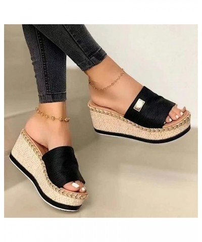 Hessian Espadrilles Sandals Womens Wedge Platform Sandal Summer Open Toe Casual Comfort Breathable Walking Shoes Ladies Slip ...