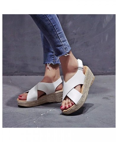 Ladies Sandals Summer Wedges Sandals Woven Thick Bottom Wedge Sandals Women Cross Strap Waterproof Large Size Women's Sandals...