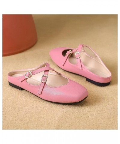 Women's Red Mary Jane Flats Retro Square Toe Soft Ballet Flats Comfort Double Line Strap Wedding Flats C Pink $17.33 Flats