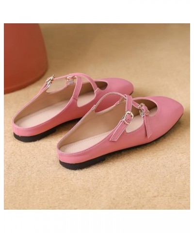 Women's Red Mary Jane Flats Retro Square Toe Soft Ballet Flats Comfort Double Line Strap Wedding Flats C Pink $17.33 Flats