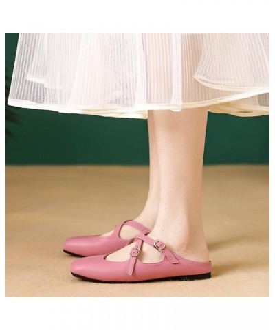 Women's Red Mary Jane Flats Retro Square Toe Soft Ballet Flats Comfort Double Line Strap Wedding Flats C Pink $17.33 Flats