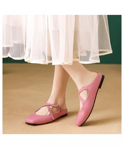 Women's Red Mary Jane Flats Retro Square Toe Soft Ballet Flats Comfort Double Line Strap Wedding Flats C Pink $17.33 Flats