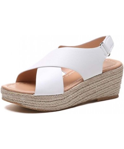 Ladies Sandals Summer Wedges Sandals Woven Thick Bottom Wedge Sandals Women Cross Strap Waterproof Large Size Women's Sandals...