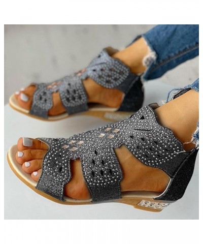 Women's Wedge Open Toe Rhinestone Sandals Womens Ankle Strap Zipper Cutout Fashion Gladiator Sandals Casual Summer Vintage Lo...