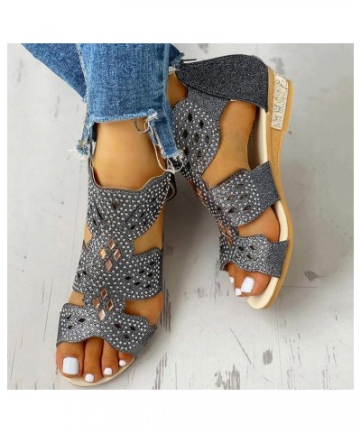 Women's Wedge Open Toe Rhinestone Sandals Womens Ankle Strap Zipper Cutout Fashion Gladiator Sandals Casual Summer Vintage Lo...