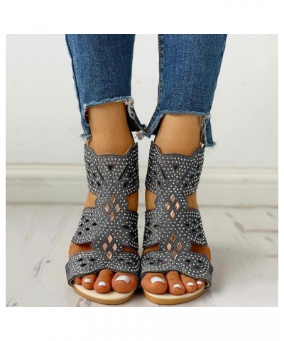 Women's Wedge Open Toe Rhinestone Sandals Womens Ankle Strap Zipper Cutout Fashion Gladiator Sandals Casual Summer Vintage Lo...