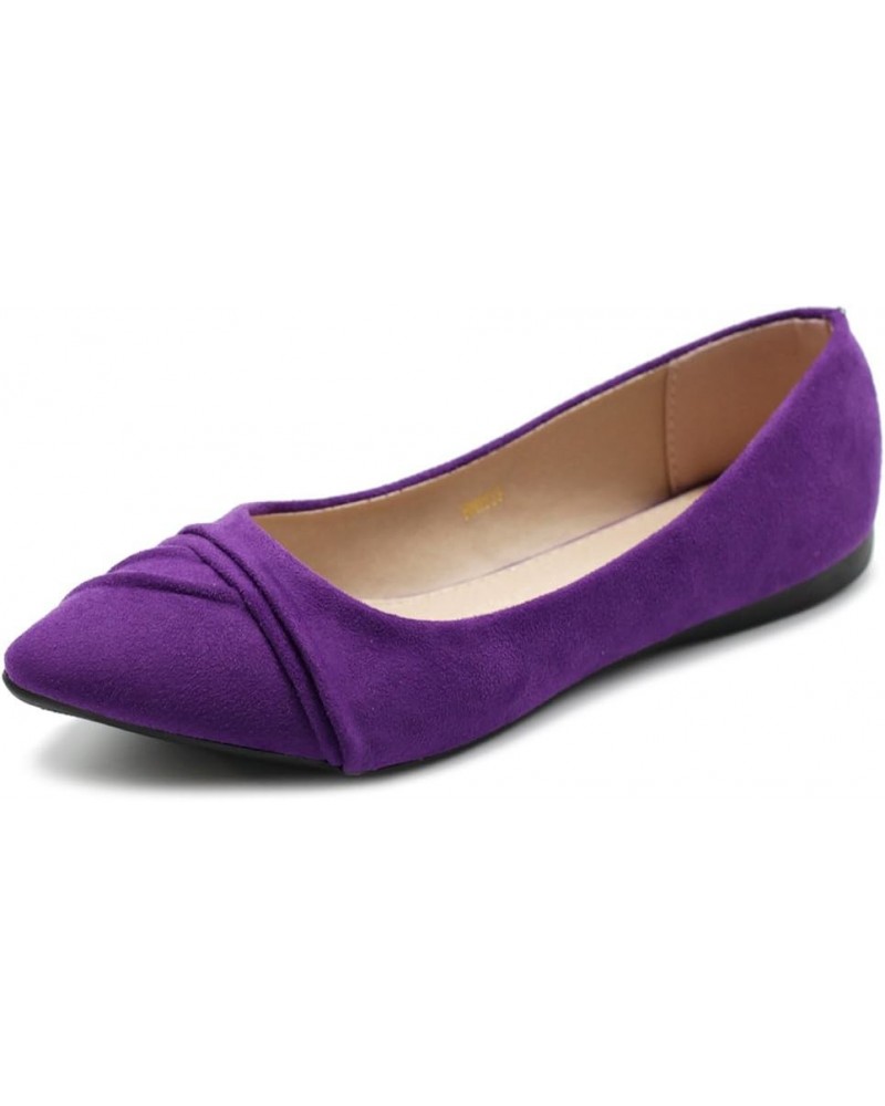 Women's Shoe Ballet Dress Faux Suede Pleated Pointed Toe Flat Purple-su $14.00 Flats