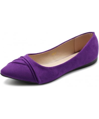 Women's Shoe Ballet Dress Faux Suede Pleated Pointed Toe Flat Purple-su $14.00 Flats