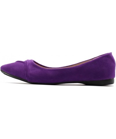 Women's Shoe Ballet Dress Faux Suede Pleated Pointed Toe Flat Purple-su $14.00 Flats