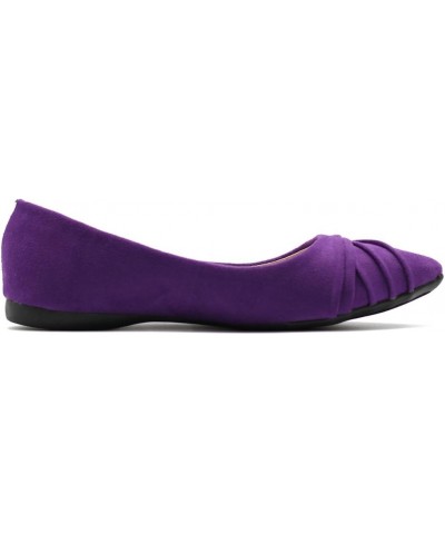 Women's Shoe Ballet Dress Faux Suede Pleated Pointed Toe Flat Purple-su $14.00 Flats