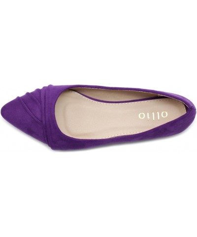 Women's Shoe Ballet Dress Faux Suede Pleated Pointed Toe Flat Purple-su $14.00 Flats