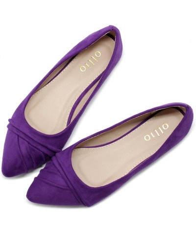 Women's Shoe Ballet Dress Faux Suede Pleated Pointed Toe Flat Purple-su $14.00 Flats