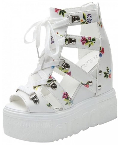 Women's Zippered Waterproof Platform Hollow Out Shoes Wedges Sandals White $20.24 Sandals