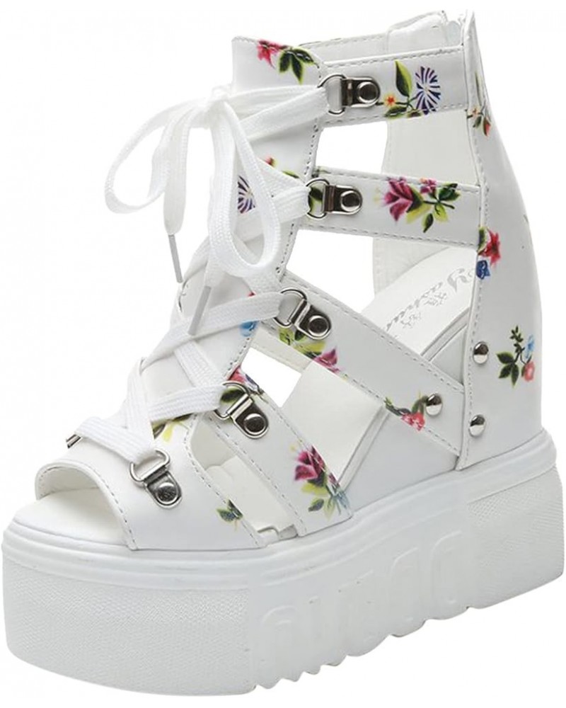 Women's Zippered Waterproof Platform Hollow Out Shoes Wedges Sandals White $20.24 Sandals