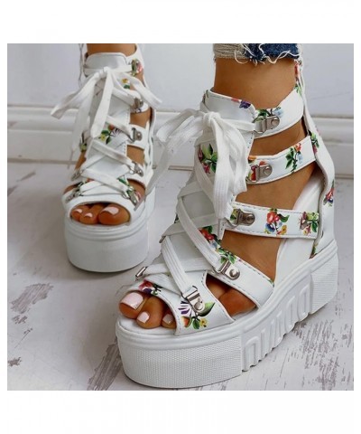 Women's Zippered Waterproof Platform Hollow Out Shoes Wedges Sandals White $20.24 Sandals