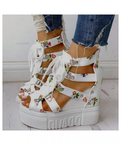 Women's Zippered Waterproof Platform Hollow Out Shoes Wedges Sandals White $20.24 Sandals