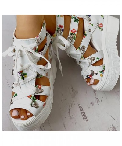 Women's Zippered Waterproof Platform Hollow Out Shoes Wedges Sandals White $20.24 Sandals