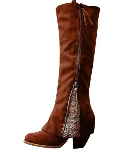 Western Boots for Women Sunflowers Embroidery Cowboy Boots Mid Calf Chunky Heel Retro Square Mid-Calf Booties 9 10_brown $20....