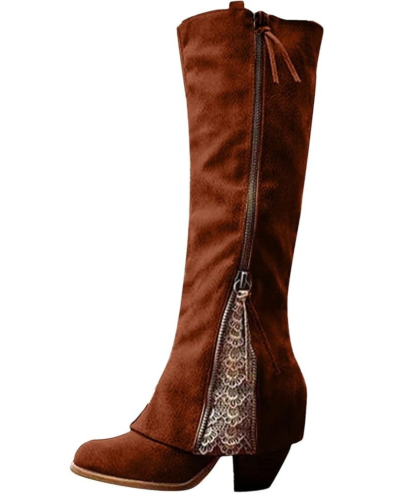 Western Boots for Women Sunflowers Embroidery Cowboy Boots Mid Calf Chunky Heel Retro Square Mid-Calf Booties 9 10_brown $20....