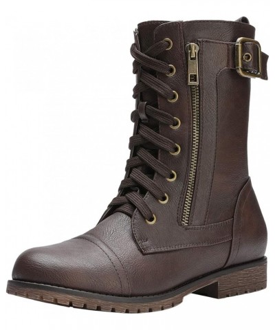 Women's Ankle Bootie Winter Lace up Mid Calf Military Combat Boots Mission-brown $27.53 Boots