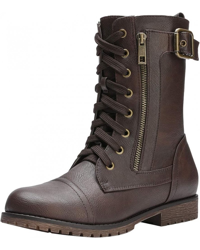 Women's Ankle Bootie Winter Lace up Mid Calf Military Combat Boots Mission-brown $27.53 Boots