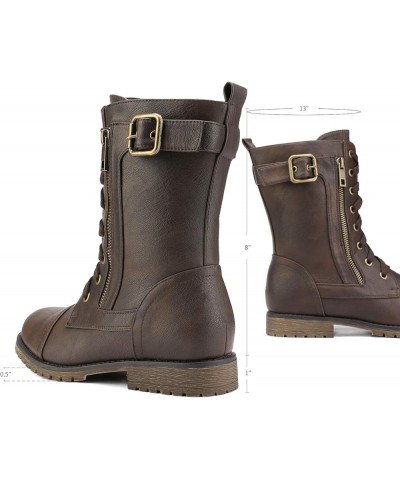 Women's Ankle Bootie Winter Lace up Mid Calf Military Combat Boots Mission-brown $27.53 Boots