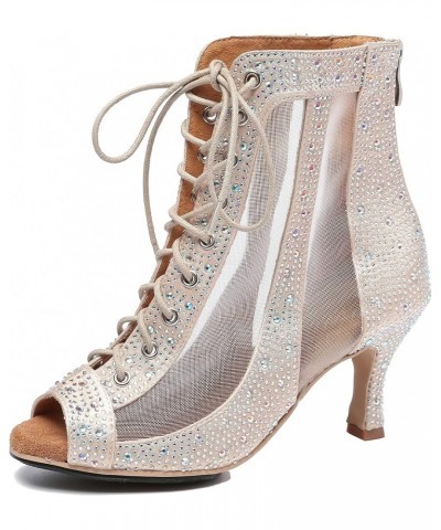 Womens Peep Toe Boot Heels Mesh Summer Booties Sandals L551 Nude $33.38 Sandals