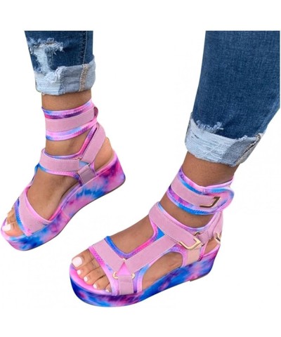 Platform Sandals for Women Espadrilles Flats Ankle Strap Platform Sandals Wedge Casual Summer Beach Open Toe Sandals A1-pink ...