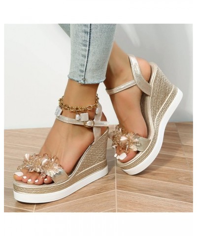 summer platform sandal,Sandals for Women Fashion Wedges Casual Buckle Roman Shoes Platform Sandals Z 14-gold $15.12 Sandals